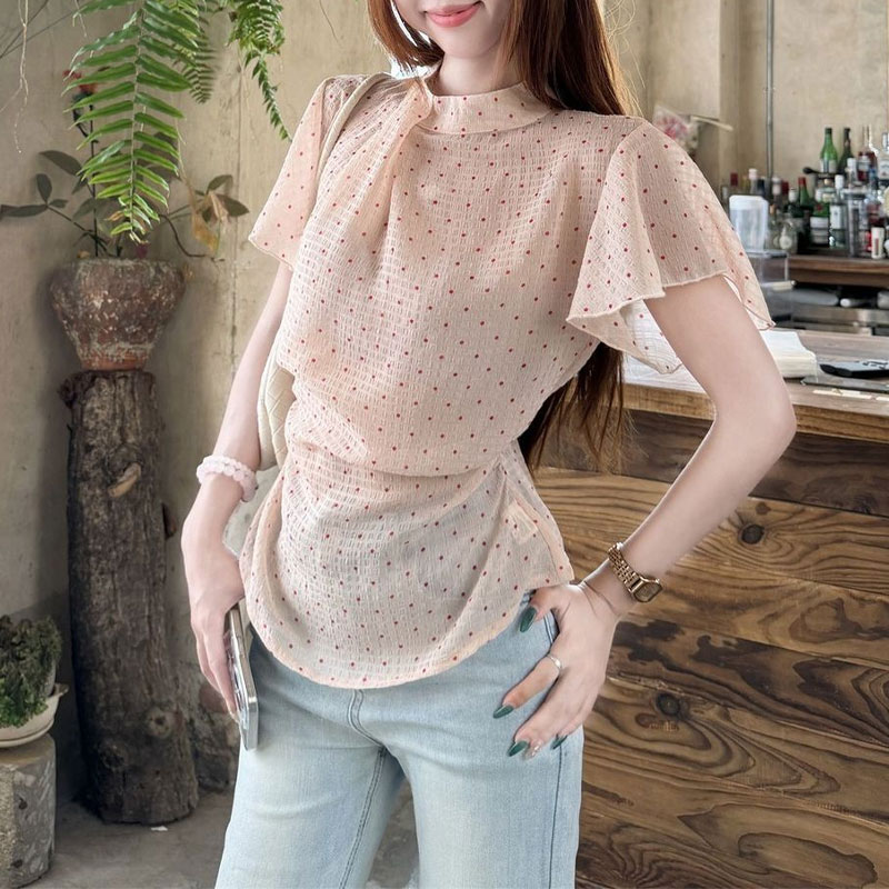 Summer Clothing In French - Fashionable Gauze Sweet Polka Dot Waist
