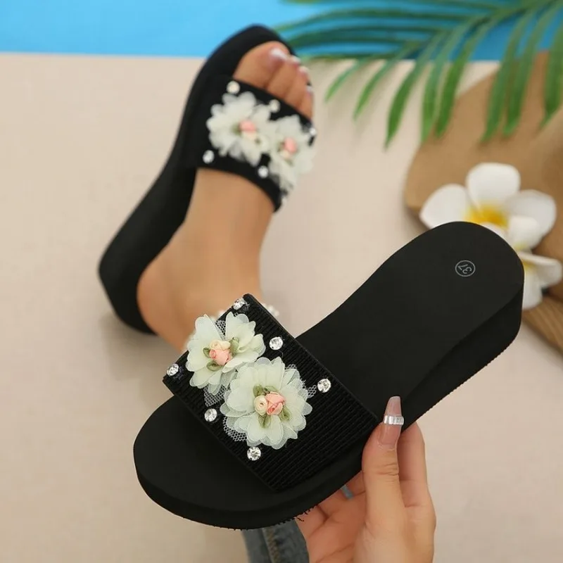 Summer Clothing Fabric - Fashion Flower Wedges High Heel Home