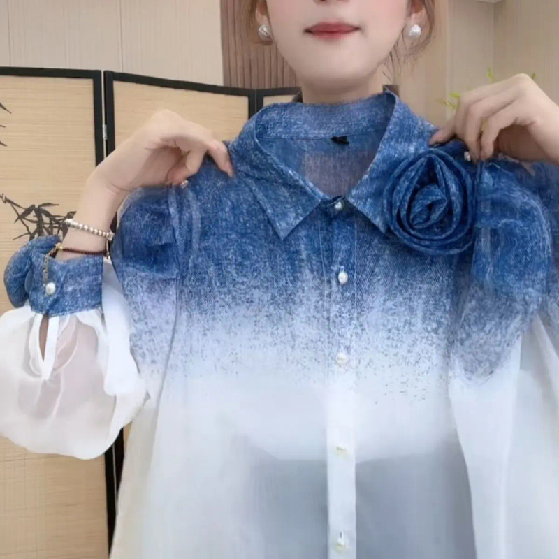 Summer Clothing In French - Gradient Color Shirt Women French Summer