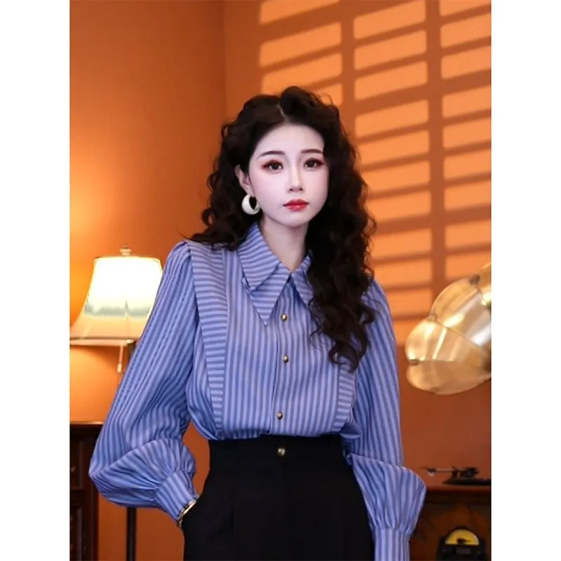 Blue Striped Long-sleeved Shir – Summer Clothing In French recenzja i cena