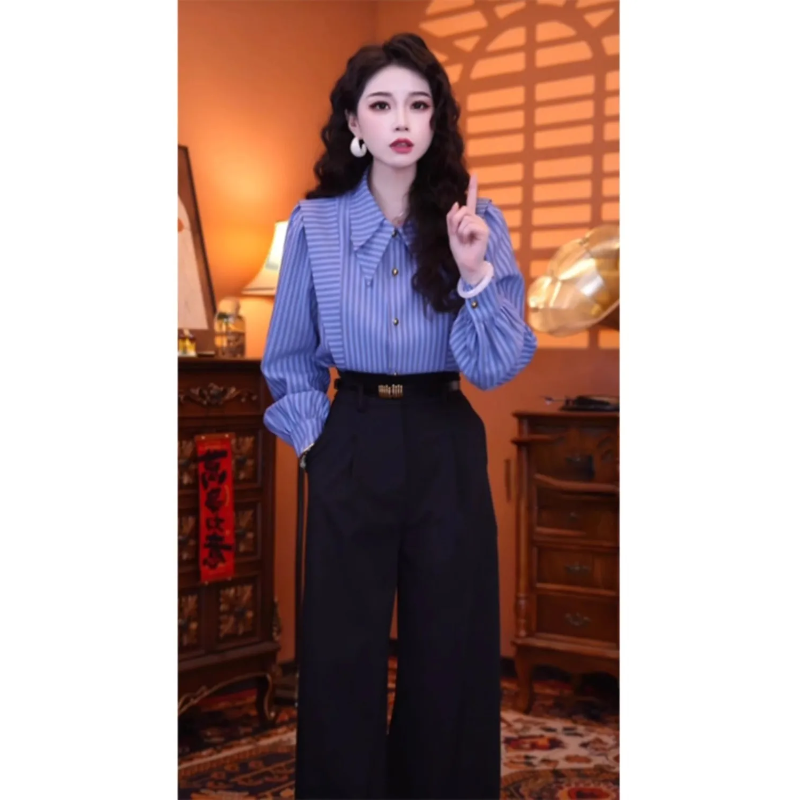 Blue Striped Long-sleeved Shir – Summer Clothing In French recenzja i cena