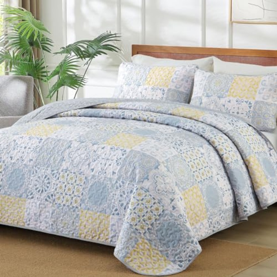 Quilt Set 3 Pieces Blue/Yellow – Summer Quilt recenzja i cena