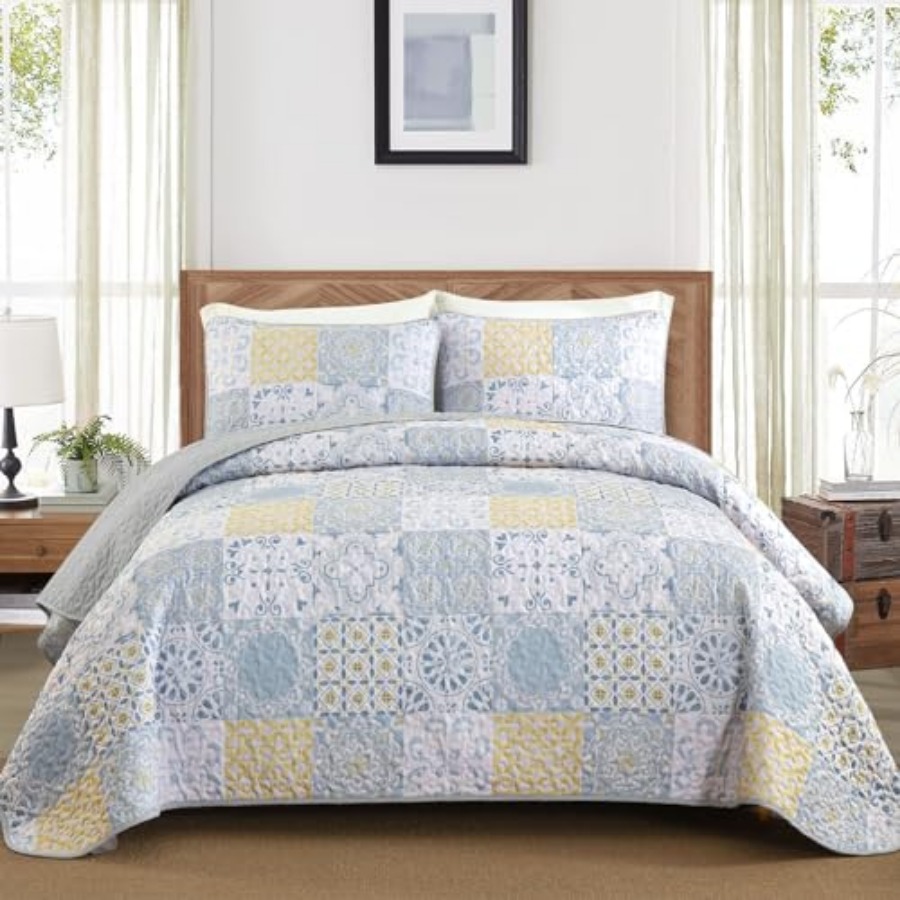 Quilt Set 3 Pieces Blue/Yellow – Summer Quilt recenzja i cena