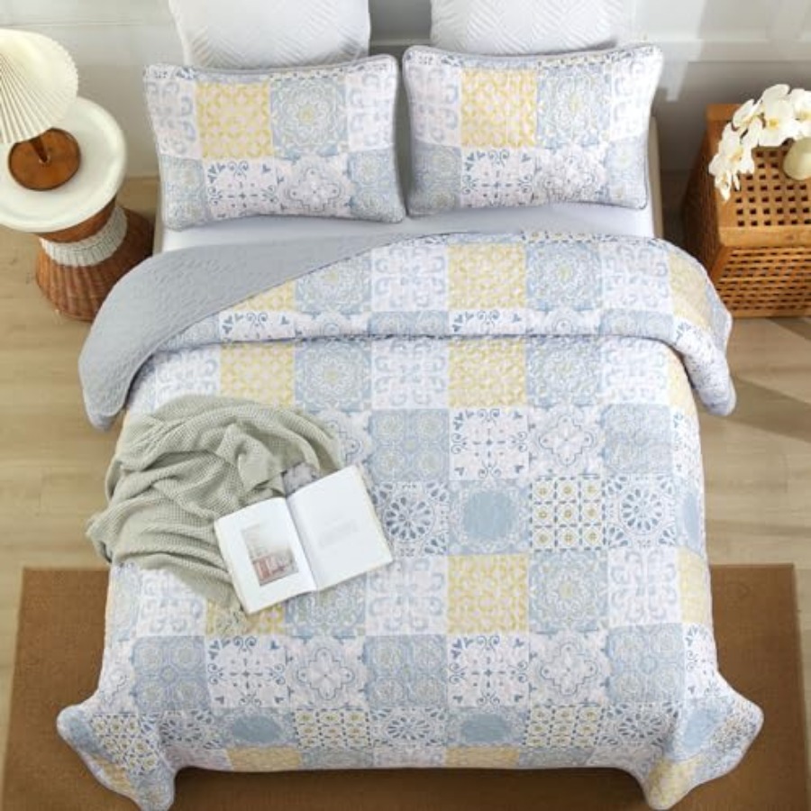 Quilt Set 3 Pieces Blue/Yellow – Summer Quilt recenzja i cena