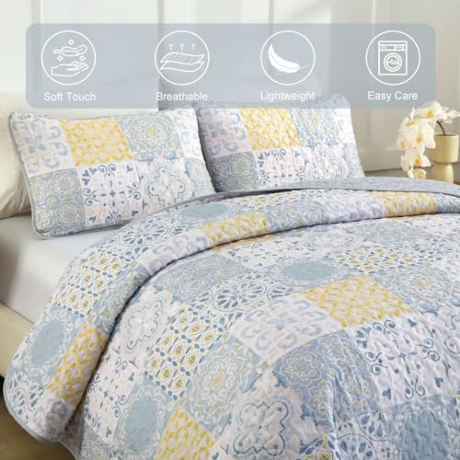 Quilt Set 3 Pieces Blue/Yellow – Summer Quilt recenzja i cena