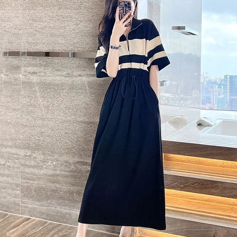 Fashion Lapel Zipper Shirring  – Summer Clothing Young Women recenzja i cena