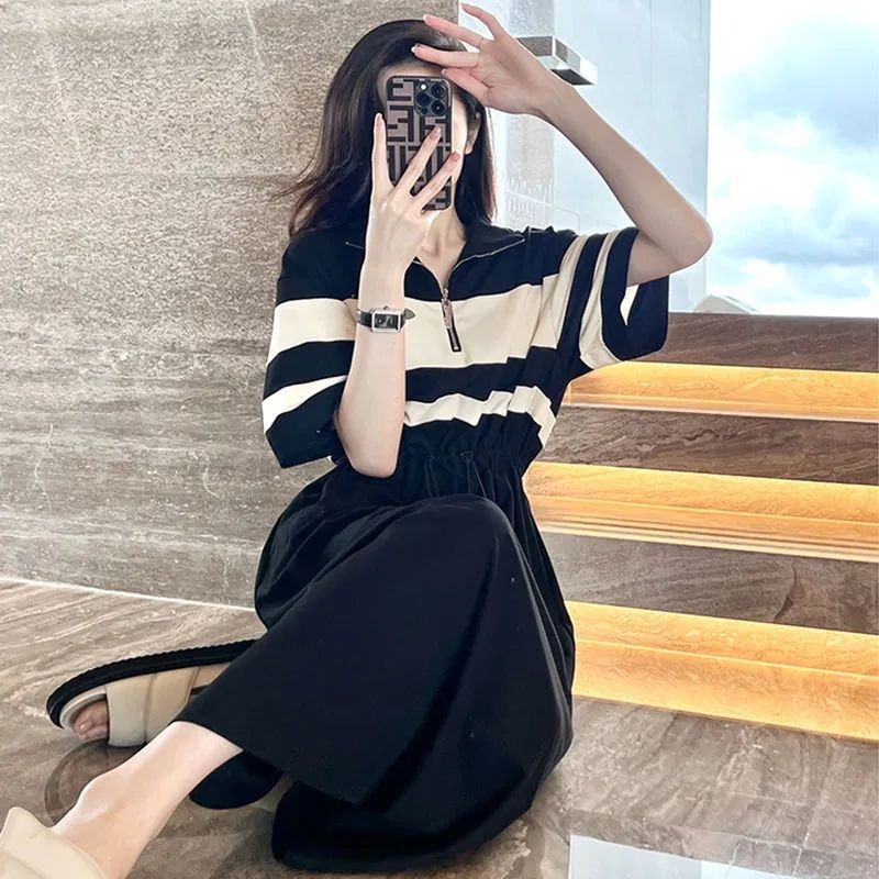 Fashion Lapel Zipper Shirring  – Summer Clothing Young Women recenzja i cena