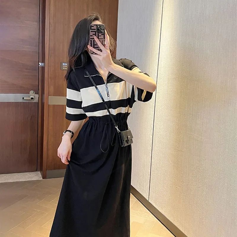 Fashion Lapel Zipper Shirring  – Summer Clothing Young Women recenzja i cena