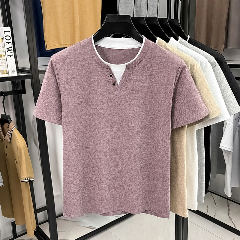 Men's Minimalist Henley Neck T – Summer Clothing Fabric recenzja i cena