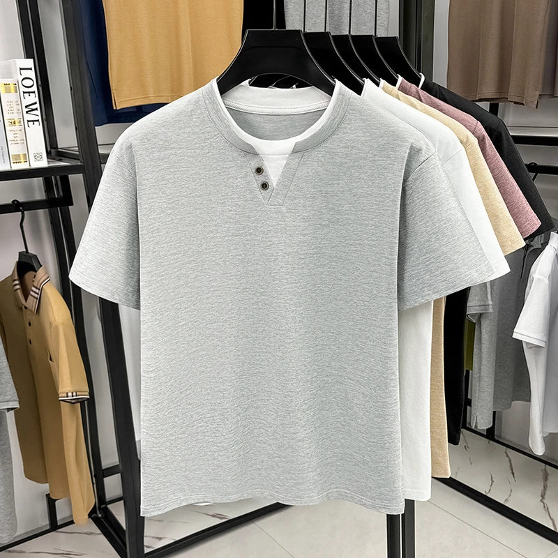 Men's Minimalist Henley Neck T – Summer Clothing Fabric recenzja i cena