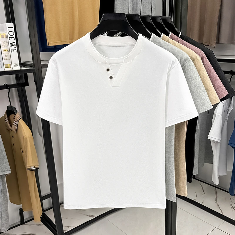 Men's Minimalist Henley Neck T – Summer Clothing Fabric recenzja i cena