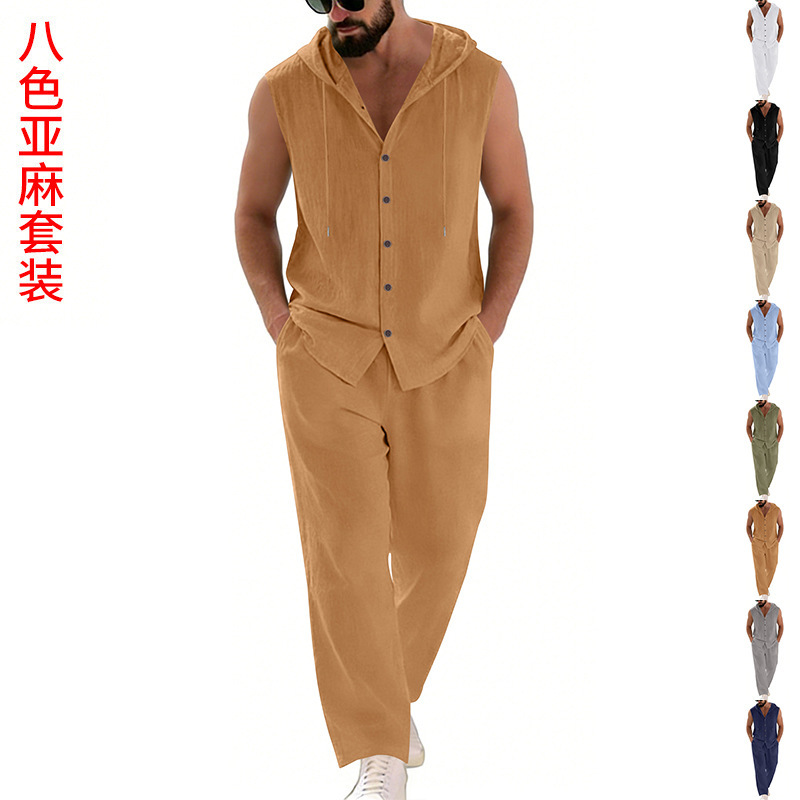Men's Casual Linen Suit Hooded – Summer Clothing recenzja i cena
