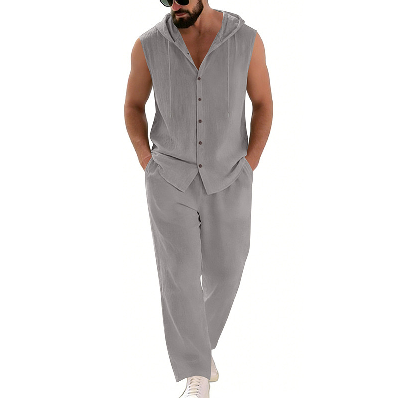 Men's Casual Linen Suit Hooded – Summer Clothing recenzja i cena