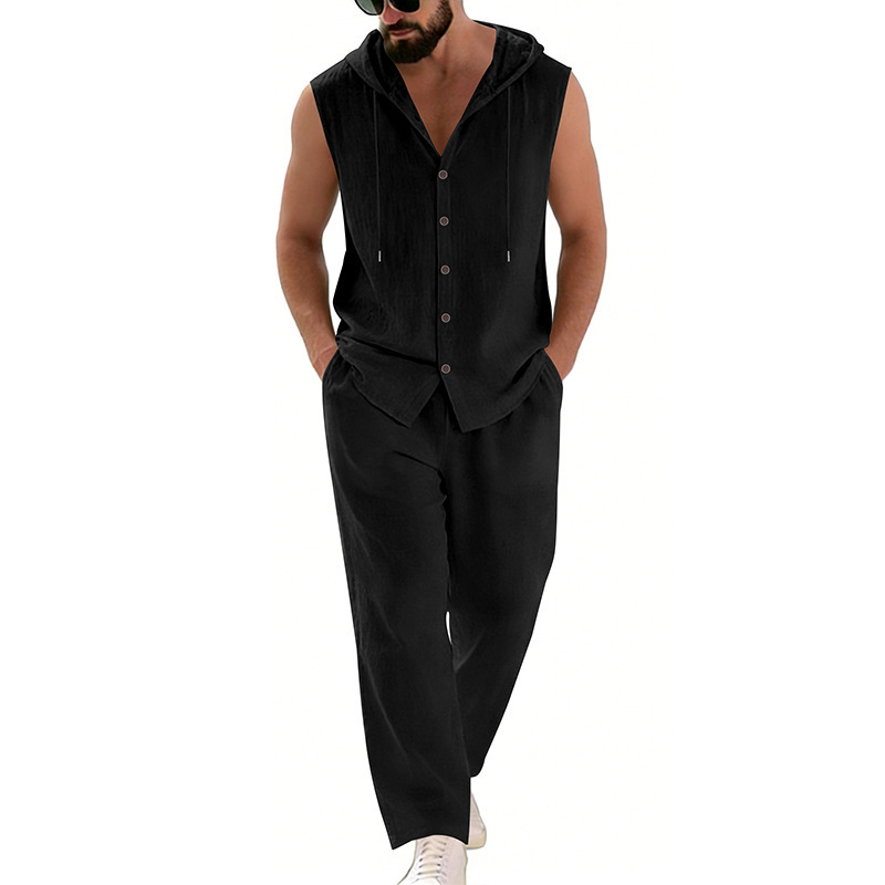 Men's Casual Linen Suit Hooded – Summer Clothing recenzja i cena