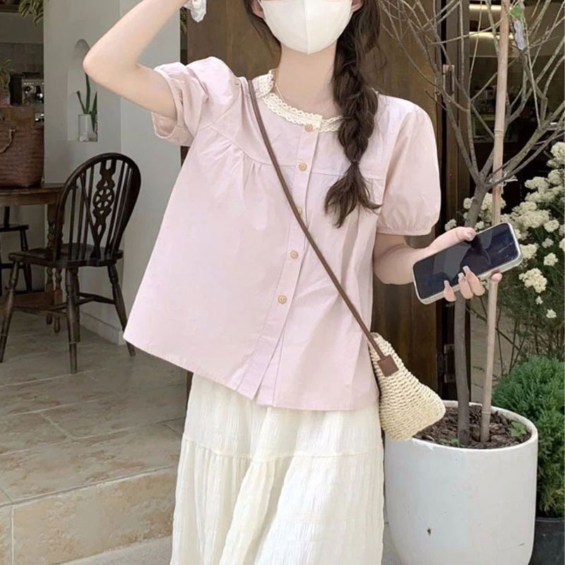 Fashionable Lace Spliced Shirt – Summer Clothing In French recenzja i cena