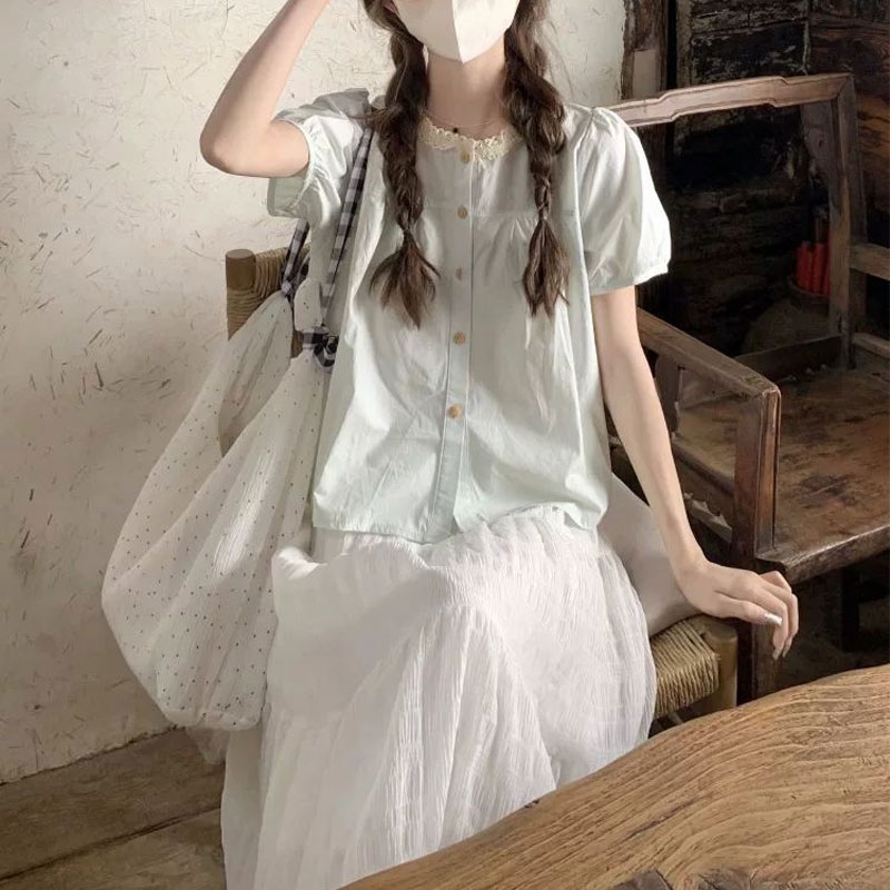Fashionable Lace Spliced Shirt – Summer Clothing In French recenzja i cena