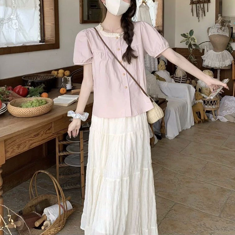 Fashionable Lace Spliced Shirt – Summer Clothing In French recenzja i cena
