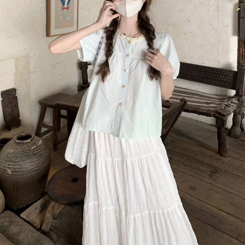 Fashionable Lace Spliced Shirt – Summer Clothing In French recenzja i cena
